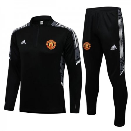 Manchester United Champions League Kind Trainings Sweatshirt Pak Kwart-Zip 2022-23 Zwart Wit